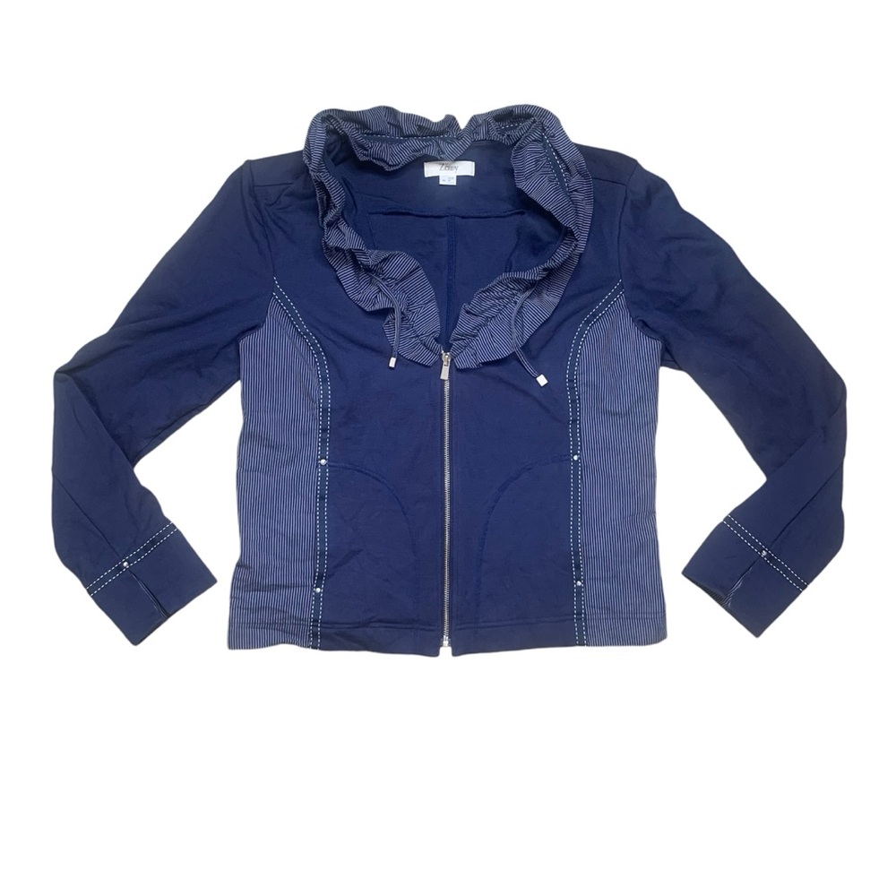 Zowy Jacket sweater full zip Blue Striped Ruffle Neck Long Sleeve 10
